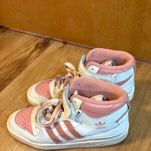 Adidas Kids' Pink and White High-Top Sneakers